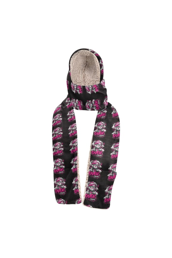 Warm Fleece Hood Scarf Wrap Thinking Bear Pattern