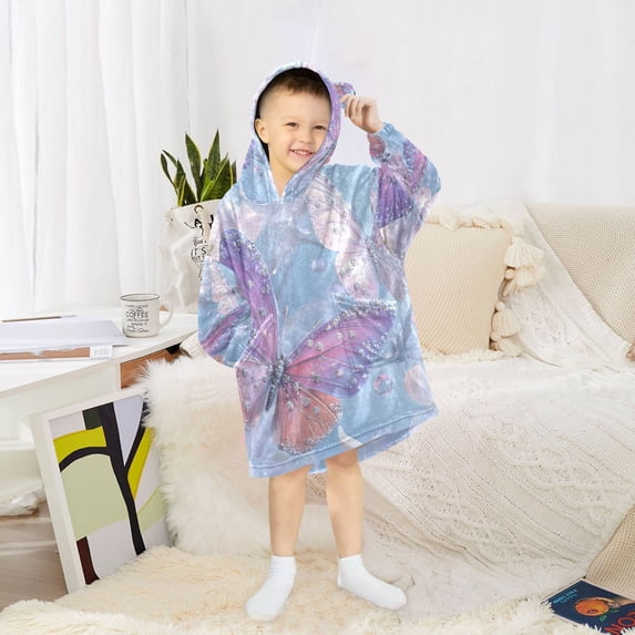 BZSMCE Wearable Blanket Hoodie Fashion Aqua Sparkle Butterfly Home Wear