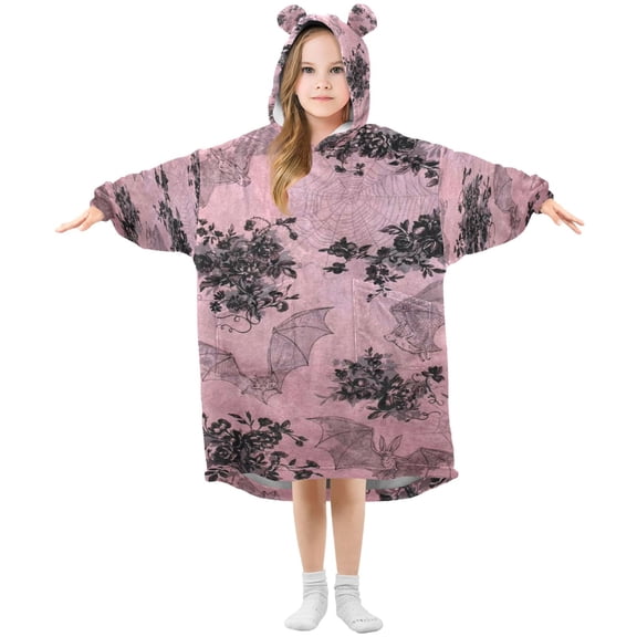 BZSMCE Wearable Blanket Hoodie Fashion Blossen Bat Print Home Wear