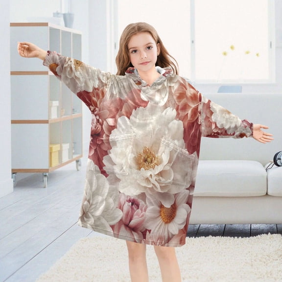 BZSMCE Wearable Blanket Hoodie Fashion Blossom Petal Panorama Home Wear