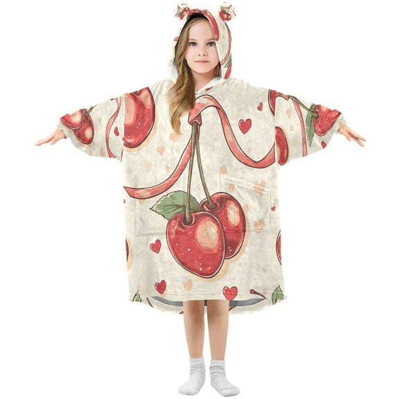 BZSMCE Wearable Blanket Hoodie Fashion Cherry Love Hearts Home Wear