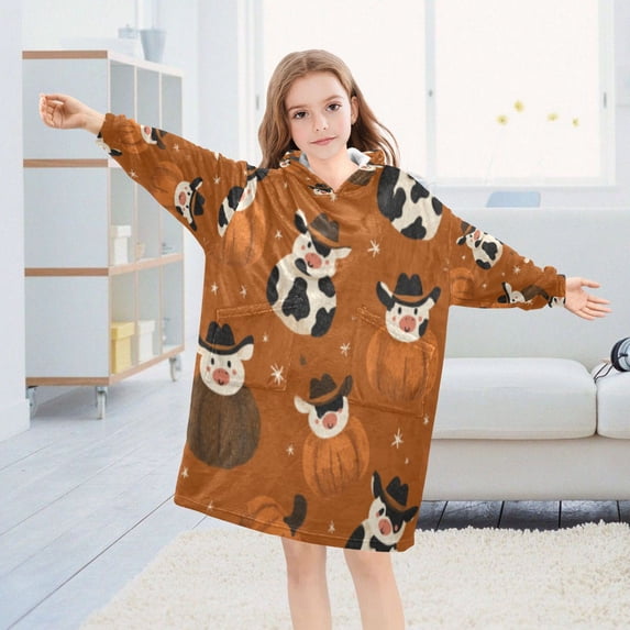 BZSMCE Wearable Blanket Hoodie Fashion Cowboy Pumpkin & Cow Fun Home Wear