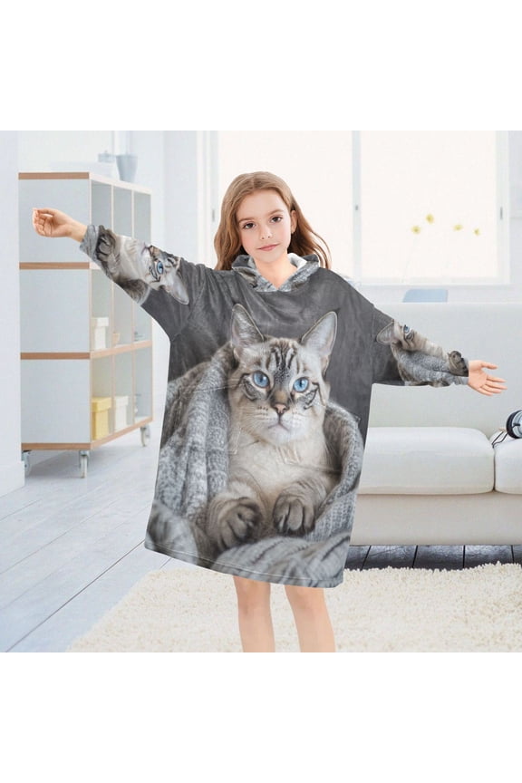 Wearable Blanket Hoodie Fashion Cozy Cat Cuddle Home Wear