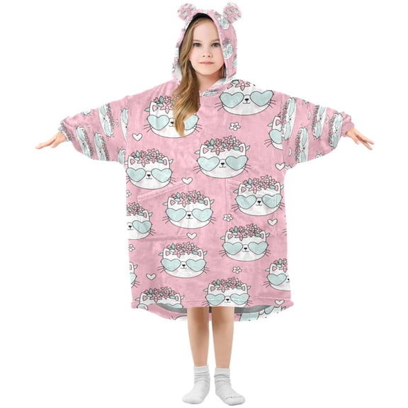 BZSMCE Wearable Blanket Hoodie Fashion Cute Cats on Pink Home Wear