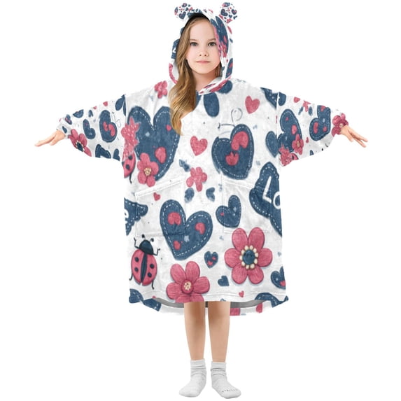 BZSMCE Wearable Blanket Hoodie Fashion Denim Love Garden Home Wear