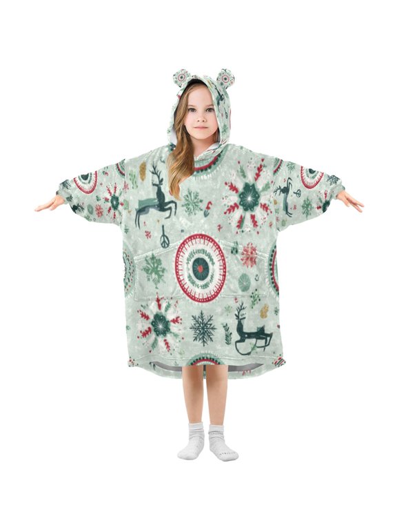 BZSMCE Wearable Blanket Hoodie Fashion Festive Folk Reindeer Roundel Home Wear