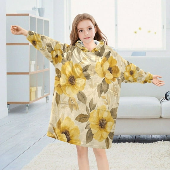 BZSMCE Wearable Blanket Hoodie Fashion Golden Bloom Home Wear