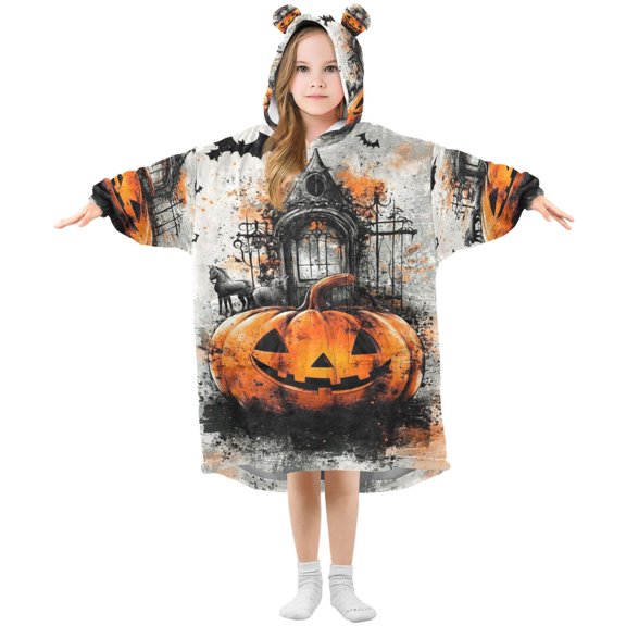 BZSMCE Wearable Blanket Hoodie Fashion Halloween Pumpkin Home Wear