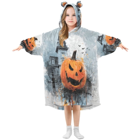 BZSMCE Wearable Blanket Hoodie Fashion Haunted Pumpkin Manor Home Wear