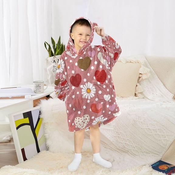 BZSMCE Wearable Blanket Hoodie Fashion Heart and Daisy Pink Home Wear