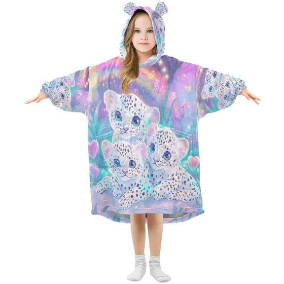 BZSMCE Wearable Blanket Hoodie Fashion Leopard Trio under The Rainbow Home Wear