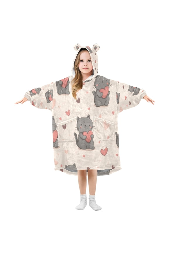 Wearable Blanket Hoodie Fashion Love Cats Home Wear