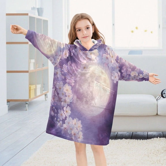 BZSMCE Wearable Blanket Hoodie Fashion Lunar Blossom Serenity Home Wear