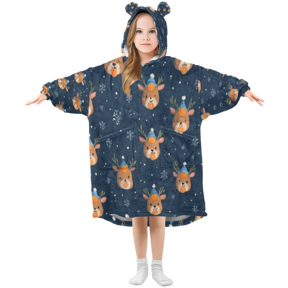 BZSMCE Wearable Blanket Hoodie Fashion Navy Reindeer Christmas Home Wear