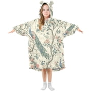 BZSMCE Wearable Blanket Hoodie Fashion Peacock Paradise Home Wear