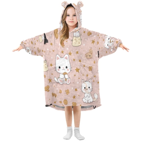 BZSMCE Wearable Blanket Hoodie Fashion Pink Kitty Critter Home Wear