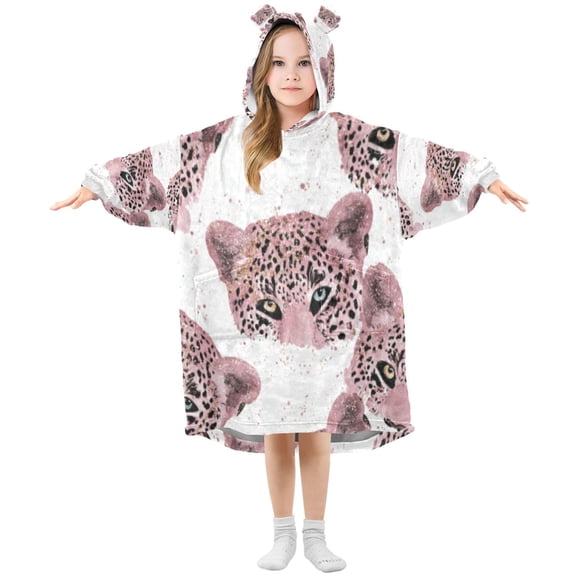 BZSMCE Wearable Blanket Hoodie Fashion Pink Leopard Home Wear