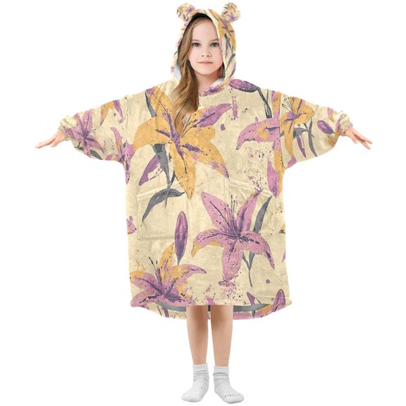 BZSMCE Wearable Blanket Hoodie Fashion Playful Lily Blossoms Home Wear