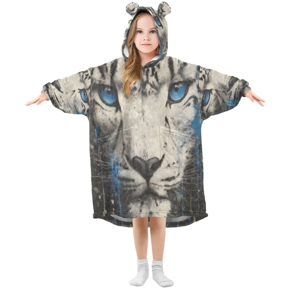 BZSMCE Wearable Blanket Hoodie Fashion Snow Leopard Gaze Home Wear