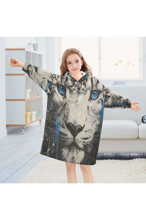 Wearable Blanket Hoodie Fashion Snow Leopard Gaze Home Wear