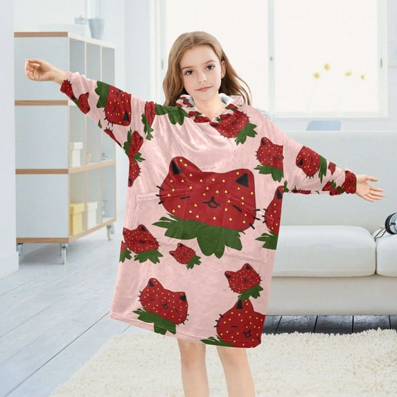 BZSMCE Wearable Blanket Hoodie Fashion Strawberry Pattern Home Wear