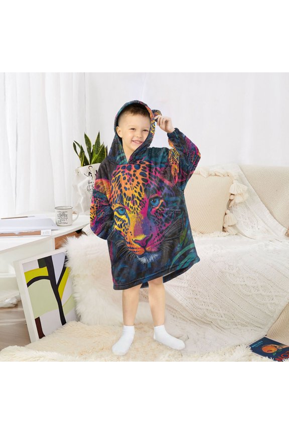 Wearable Blanket Hoodie Fashion Vibrant Jungle Leopard Home Wear