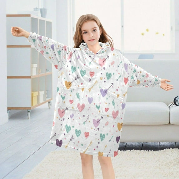 BZSMCE Wearable Blanket Hoodie Fashion Whimsical Heart Arrow Medley Home Wear