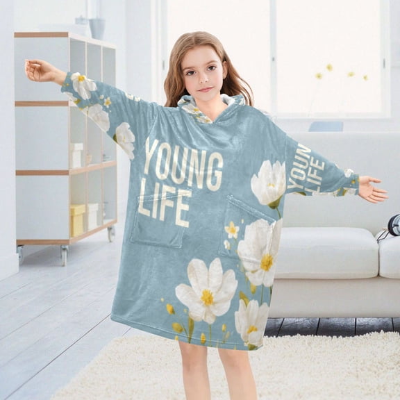BZSMCE Wearable Blanket Hoodie Fashion Young Life Amid White Blossoms Home Wear