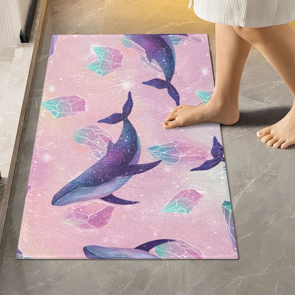 BZSMCE Whale Mineral Pattern Pattern 2-Piece Non-Slip Absorbent Bathroom Rug Set, Soft Bath Mat & Toilet Rug