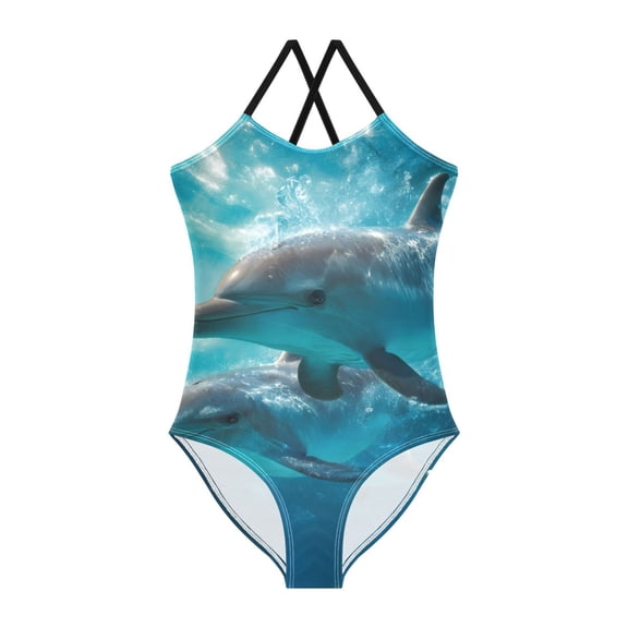 BZSMCE WhalePattern For One-Piece Swimsuit with Crisscross StrapsWhalePattern