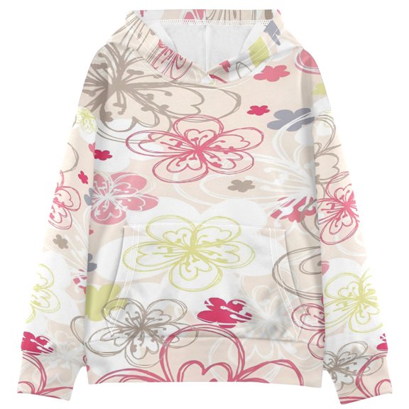 BZSMCE Whimsical Sketch Florals Print Hoodie Casual Pullover Sweatshirt With Kangaroo Pocket
