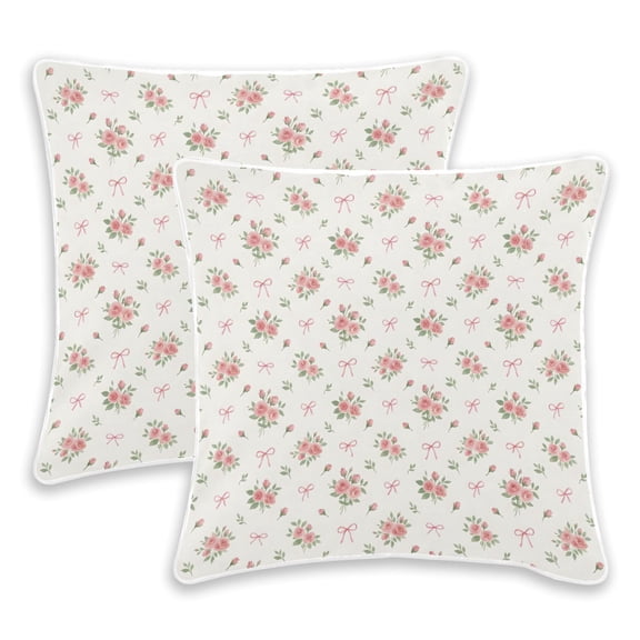 BZSMCE White Background Pink Roses Bow Throw Pillow Covers Set of 2 Decorative Pillow Cases Covers for Sofa Bed Living Room