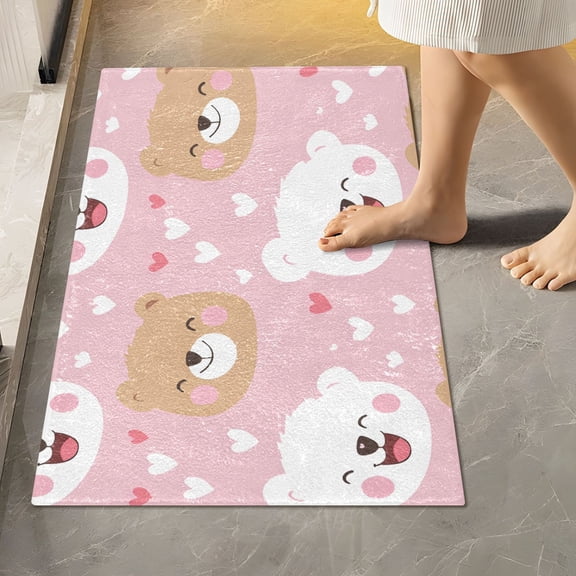 BZSMCE White Bear Brown Pattern Pattern 2-Piece Non-Slip Absorbent Bathroom Rug Set, Soft Bath Mat & Toilet Rug