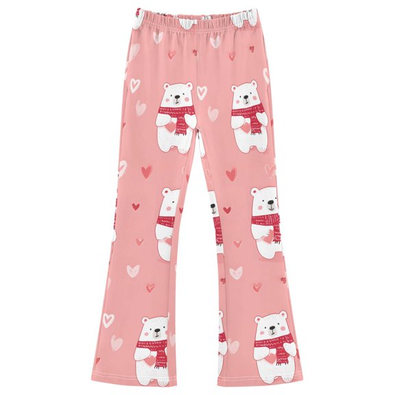 BZSMCE White Bear Scarf Pattern Print Flared Pants High‑Stretch Elastic Waist Bell‑Bottom Active Lounge Trousers Multi‑Size Pull‑On Casual Bottoms