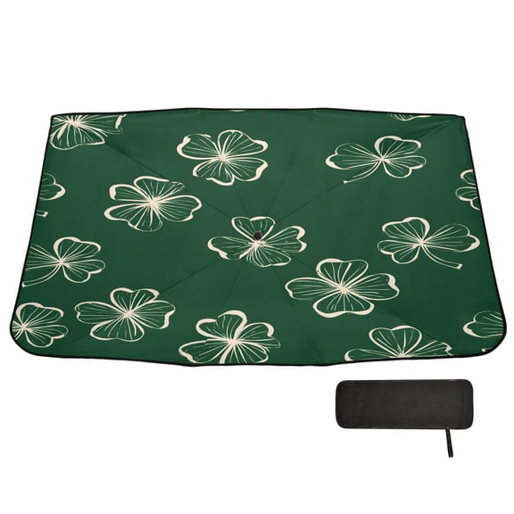 BZSMCE White Line Leaf Car Windshield Foldable Sunshade Umbrella UV Protection with Storage Bag
