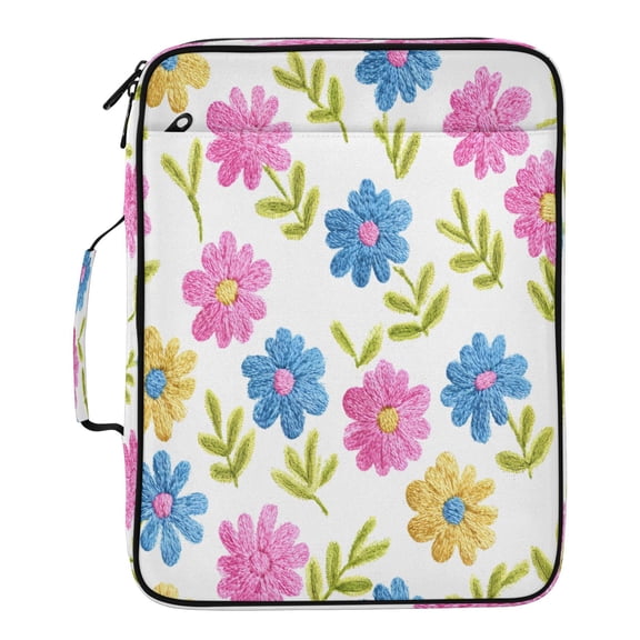 BZSMCE White Linen Fabric Flowers Patterns Pattern Water-Resistant Filing Folder Binder Organizer Keeper 1.2 Inch 3-Ring 7-Pocket Expanding File