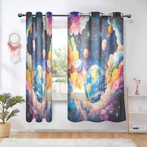 BZSMCE Window Curtain Panels Fashion Celestial Dance Printed 63x42in/63x52in
