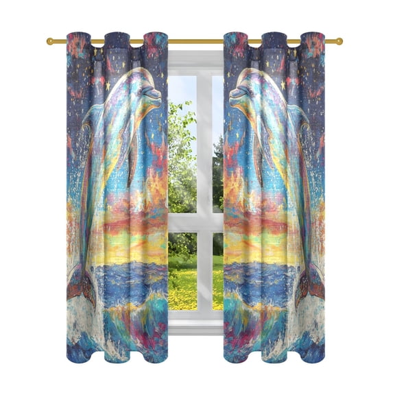 BZSMCE Window Curtain Panels Fashion Celestial Dolphin Dance Printed 63x42in/63x52in