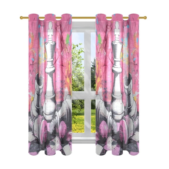 BZSMCE Window Curtain Panels Fashion Chess Pieces in Chaos Printed 63x42in/63x52in