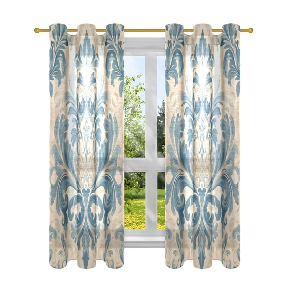 BZSMCE Window Curtain Panels Fashion Classic Indigo Scroll Patter Printed 63x42in/63x52in