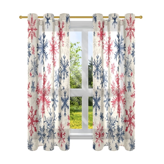 BZSMCE Window Curtain Panels Fashion Classic Red and Navy Snowflakes Printed 63x42in/63x52in