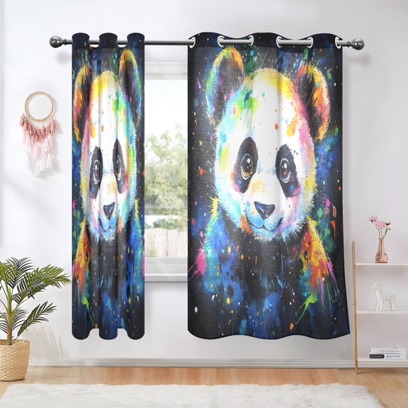 BZSMCE Window Curtain Panels Fashion Colorful Panda Portrait Printed 63x42in/63x52in