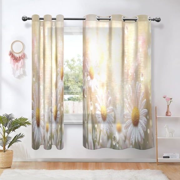 BZSMCE Window Curtain Panels Fashion Daisy Flowers Printed 63x42in/63x52in