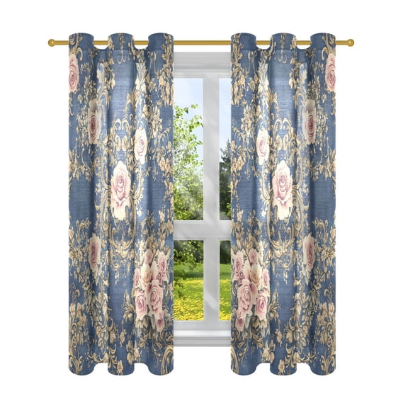 BZSMCE Window Curtain Panels Fashion Damask Of Floral Printed 63x42in/63x52in