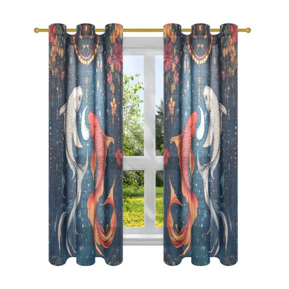 BZSMCE Window Curtain Panels Fashion Dancing Koi Harmony Printed 63x42in/63x52in
