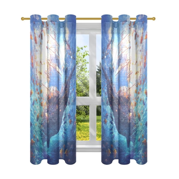 BZSMCE Window Curtain Panels Fashion Deep Sea Odyssey Printed 63x42in/63x52in