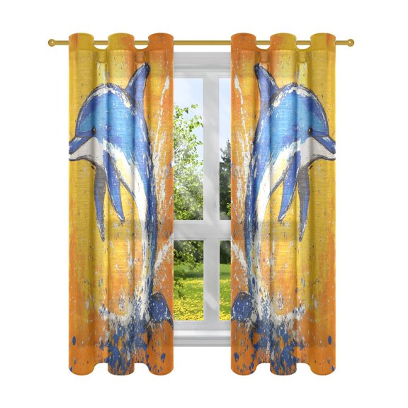 BZSMCE Window Curtain Panels Fashion Dolphin Dance Printed 63x42in/63x52in