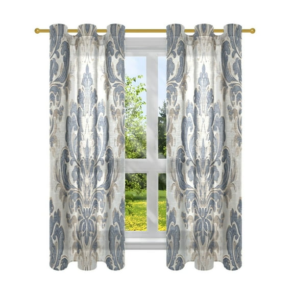 BZSMCE Window Curtain Panels Fashion Elegant Blue Floral Damask Printed 63x42in/63x52in