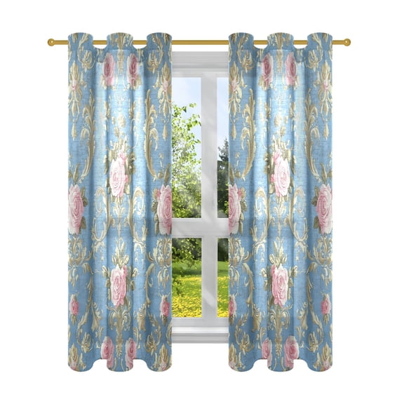 BZSMCE Window Curtain Panels Fashion Elegant Floral Damask Design Printed 63x42in/63x52in