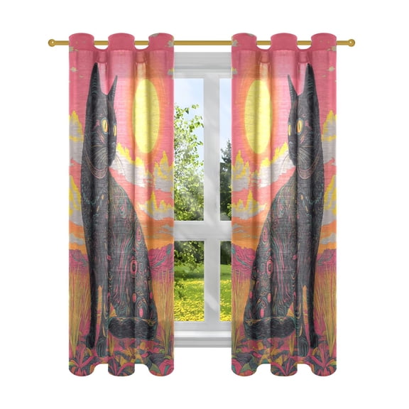 BZSMCE Window Curtain Panels Fashion Enchanted Sunlit Cat Printed 63x42in/63x52in